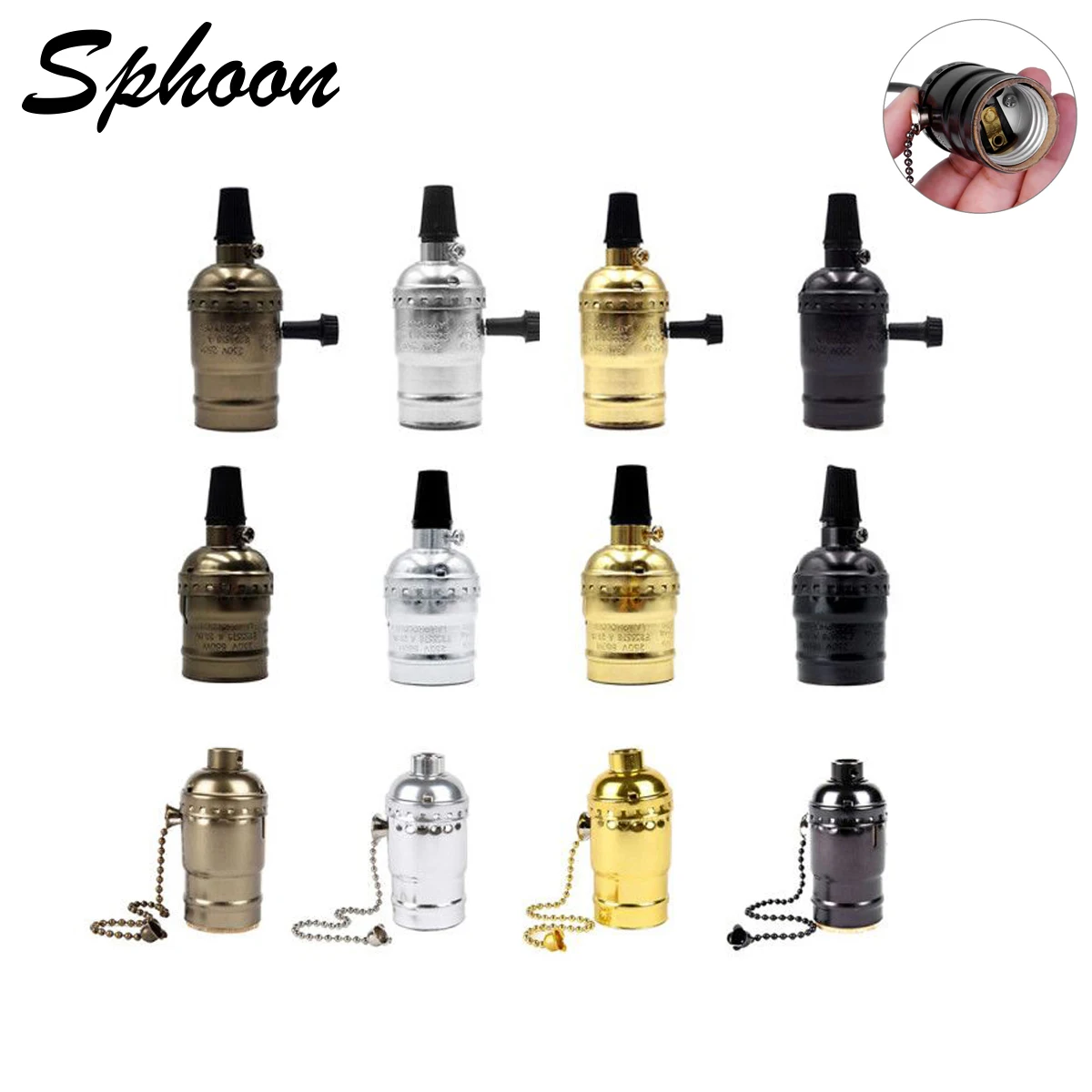 4 kleuren Vintage Edison E26 E27 Schroef Lamp Aluminium Shell Base Lamphouder Hanger Verlichting Socket Plafondlamp Adapter