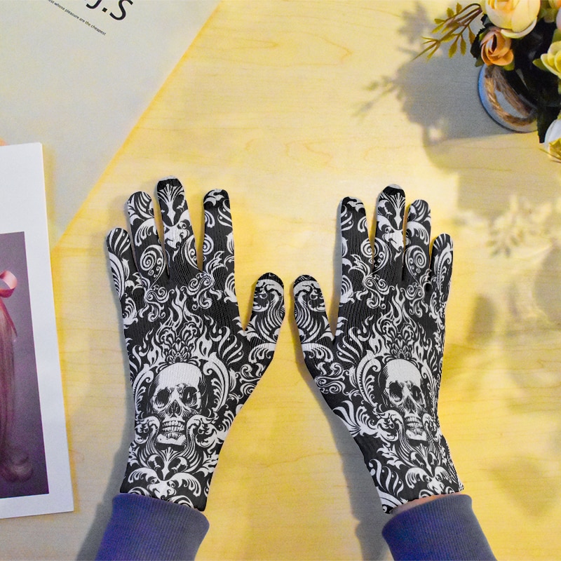 Guantes creativos con estampado de calavera para hombre y mujer, guantes de punto con pantalla táctil del teléfono móvil, para deportes de invierno, cálidos, mitones de conducción