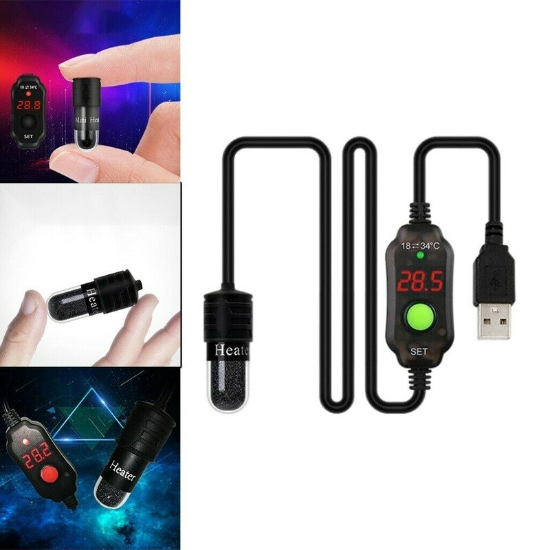 Mini Aquarium Fish Tank Heater Temperature Controller Submersible Thermostat Heater 10W USB Digital LED Turtle Tank Heating Rod