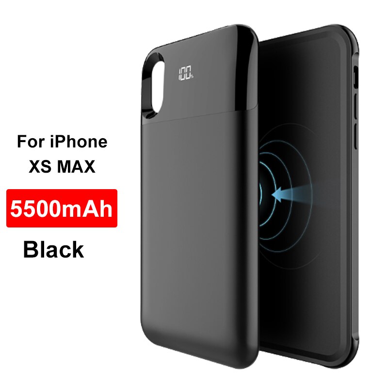 Wireless Charging Power Bank Case For iPhone X XS XR XS Max Ultra Thin 5000/5500mAh Battery Charger Cover For iphone 11 Pro Max: Black for iP XS MAX