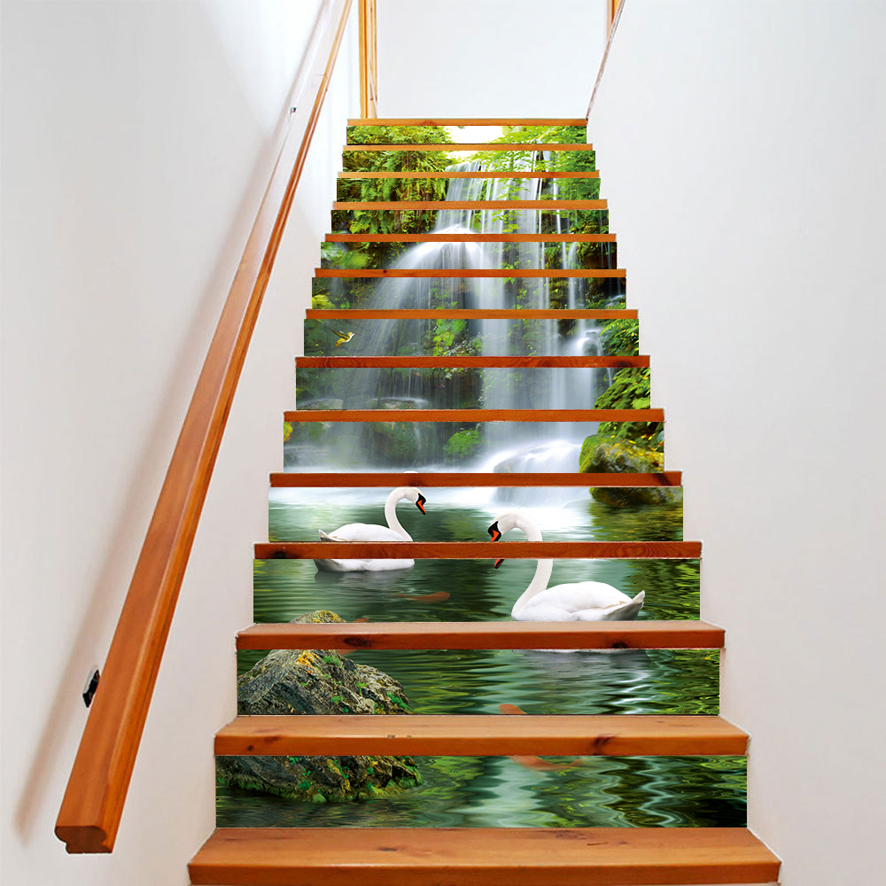 Zwanenmeer Trap Sticker Diy Vinyl Zelfklevende Stairway Waterdicht Verwijderbare Art Behang Trap Vloer Diy Stickers Decor