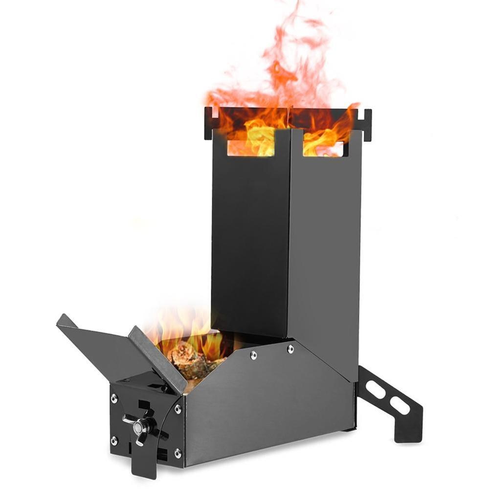 Titanium Coating Stainless Steel Rocket Stove Outdoor Camping Folding Wood Stove Foldable Wood Burning Backpacking Outdoor