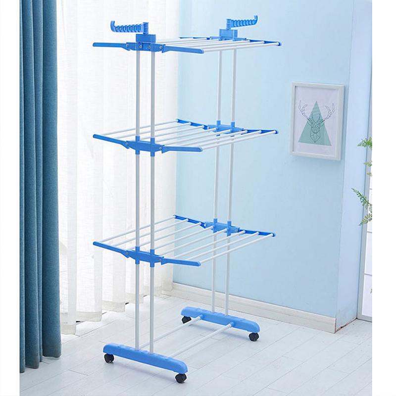 4 Layer Folding Drying Racks Floor Roller Adjustable Garment Clothes Airer Stainless Laundry Hanging Hanger Home Storage HWC
