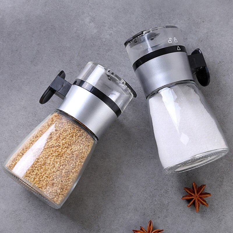 Glass Sealed Moisture-Proof Salt Sugar Bottle Spice Pepper Shaker 5G Push Type Spice Jar Kitchen Gadgets,2 Pcs