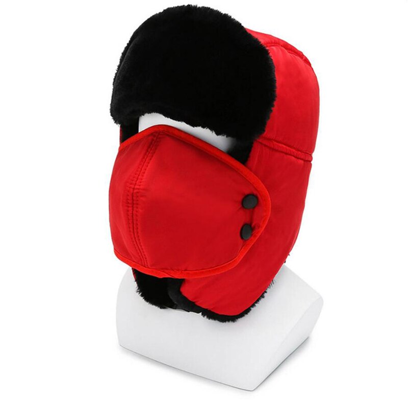 Vinter mand fortykning hat ørebeskyttere plus fløjl udendørs ørebeskyttelse varm leifeng hat kvinder maske næse beskyttelse cap: Rød
