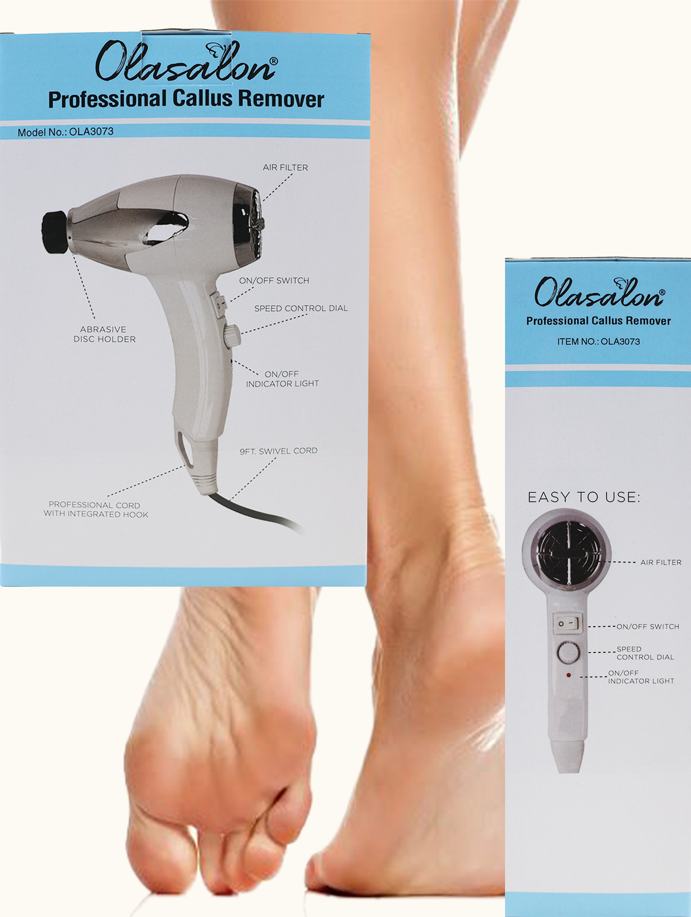 OLASALON Electric Foot Callus Remover Waterproof Foot Care Pedicure Tool Set for Callus Removal, 230V European plug