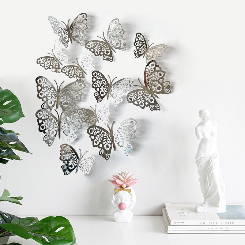 12pcs/set 3D Hollow Butterflies Wall Sticker for Home decoration Living room bedroom for Party Wedding decor Butterfly stickers