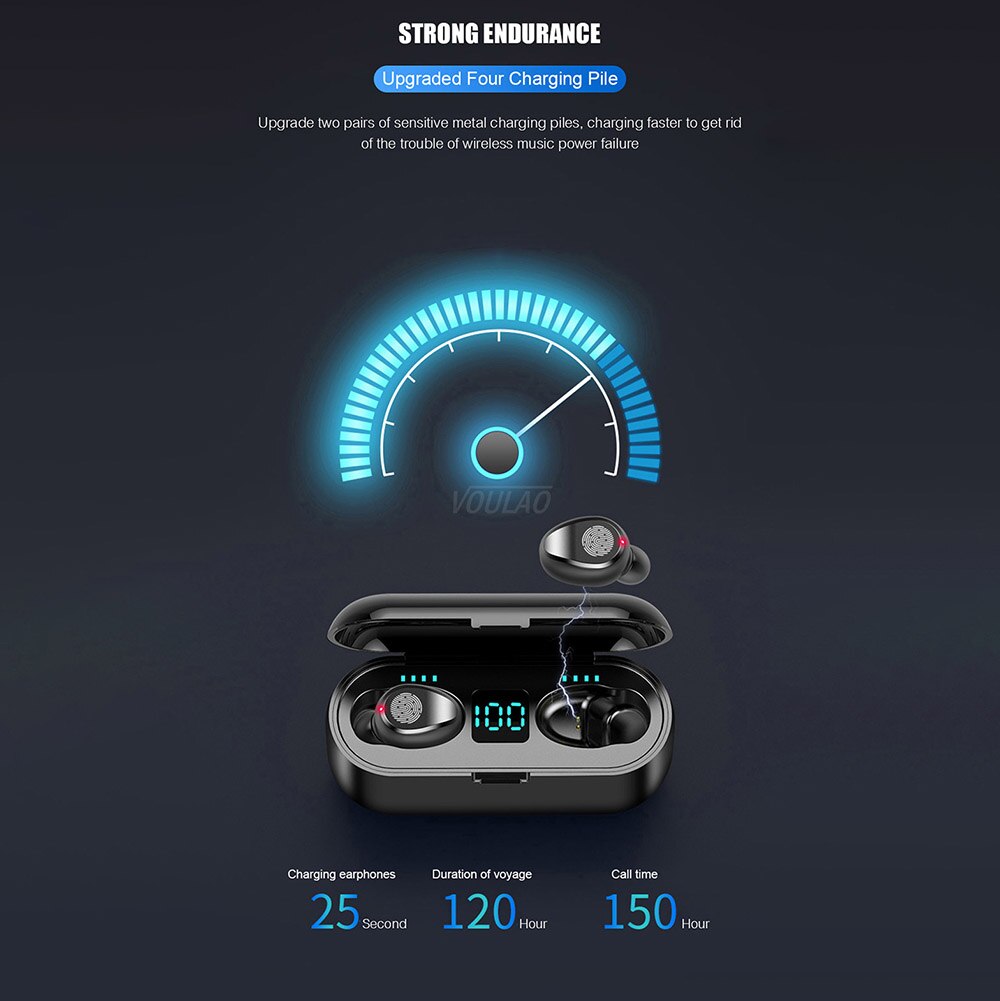 FDGAO Bluetooth écouteur V5.0 TWS 9D stéréo Sport casque sans fil réduction du bruit écouteurs casque avec Microphone batterie externe