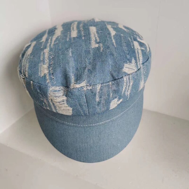 Boina femenina, Otoño Invierno, sombreros para mujeres, señoras, vaquero, rasgado, gorro de marinero, gorra Boina femenina, Gorras Vintage, negro inglés: 3