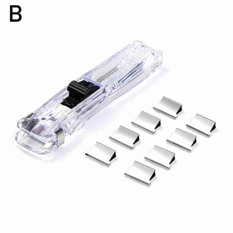 Clip Push Stapler Reusable Binding File Paper Clip Clamp Remover Folder Office Supplies Set Staple School Binder Push C E9j6: white