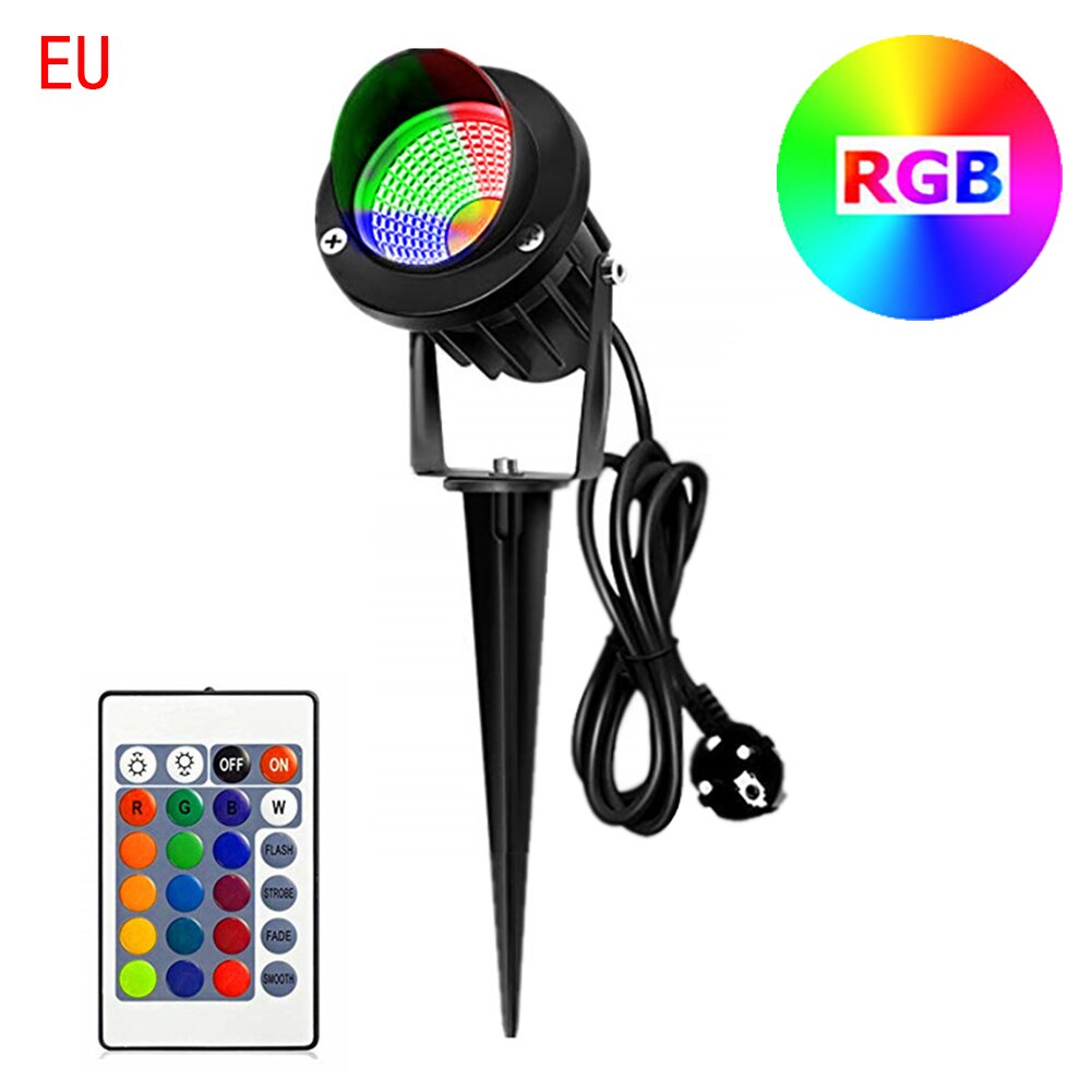 Utendørs ledet hage plenlys 10w landskapslampe pigg vanntett  ip65 ac110-240v dc12v kolbe rgb hage sti vei plen spotlights: Eu støpsel (rgb)