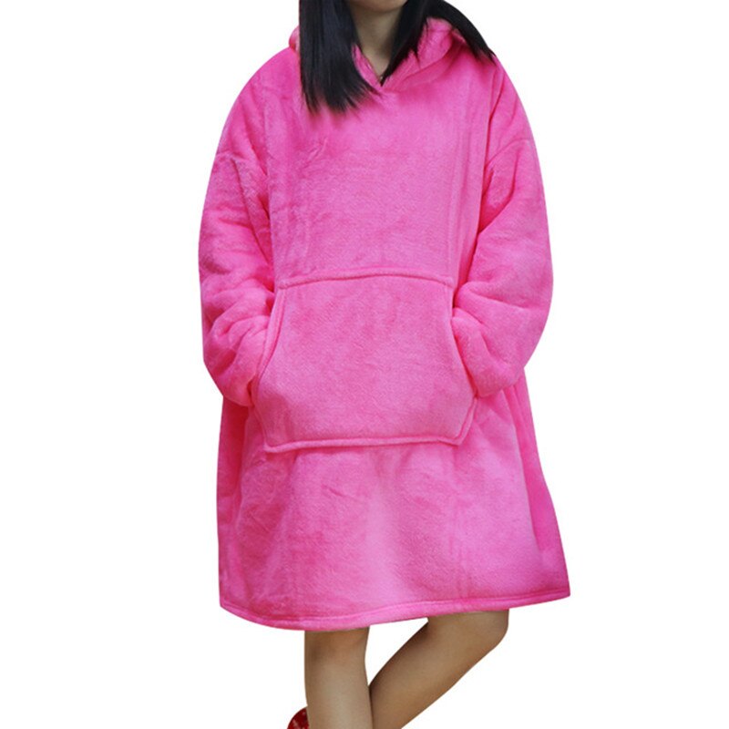 Sudaderas con capucha de lana de gran tamaño para hombre y mujer, manta de televisión con mangas y Bolsillo grande, Sudadera con capucha para exterior grueso de franela, Sudadera de felpa: Pink