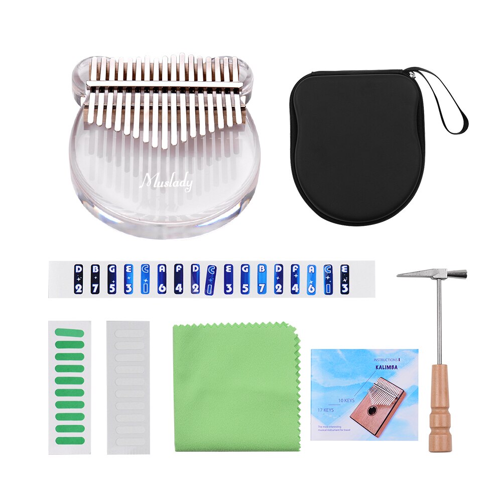 Muslady kalimba 17 nyckel akryl transparent tumpiano med stämmare hammare kalimba fodral finger piano stöd köp: Transparent björn