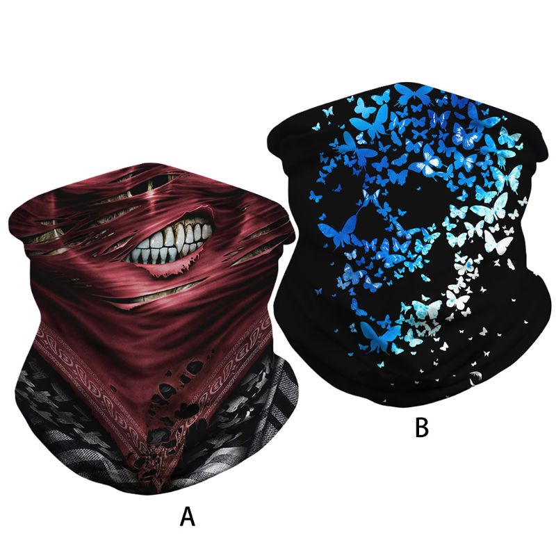 Unisex Multifunctional Bandana Magic Scarf Ripped Butterflies Skull Neck Gaiter Headband Motorcycle 3D Digital Face Mask