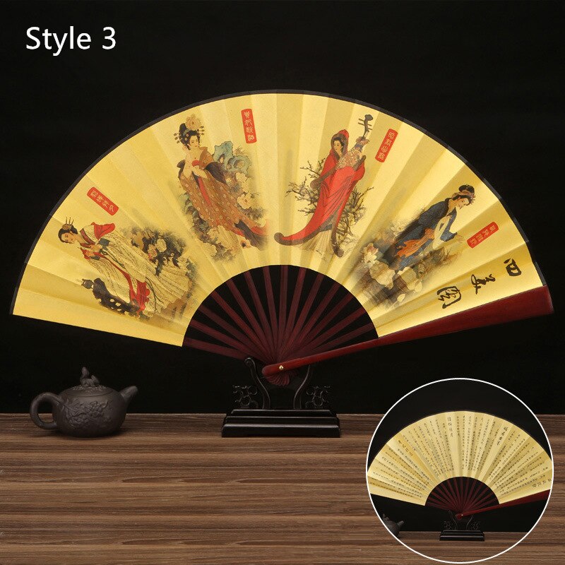 10 Inch Vintage Bamboe Fan Chinese Vouwen Zijde Doek Fan Patroon Art Craft Wedding Dance Hand Fan: Style 3