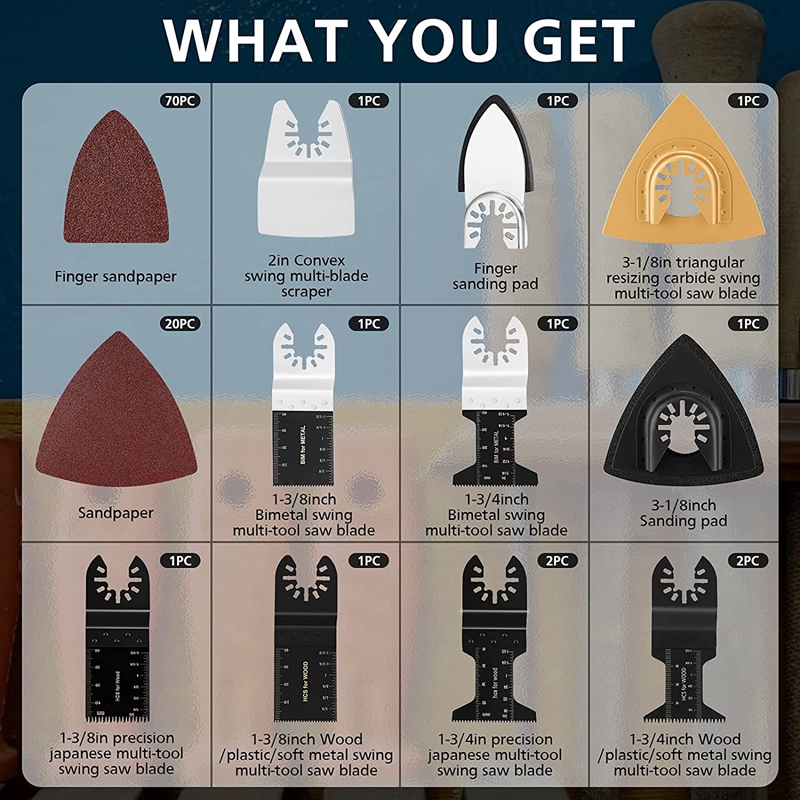 Swing Saw Blades 7 Kinds of Wooden Multi-Function Blades 90 Sandpaper Swing Tool Blades Compatible with for Dewalt,Ryobi