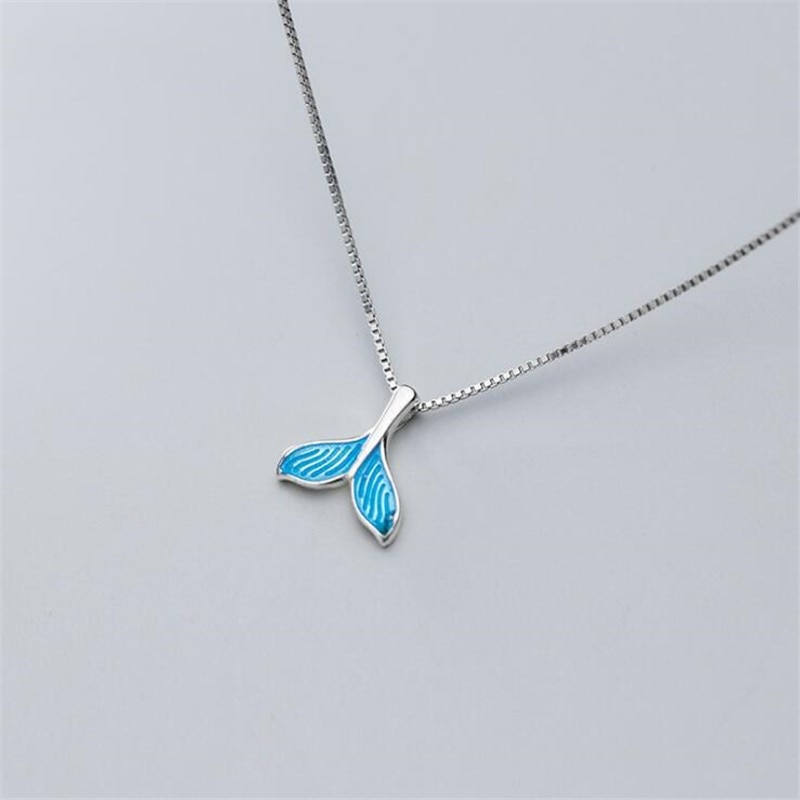 Neue Koreanische Stil Temperament Mori Meerjungfrau 925 Sterling Silber Schmuck Blau Fischschwanz Persönlichkeit Anhänger Halsketten H449