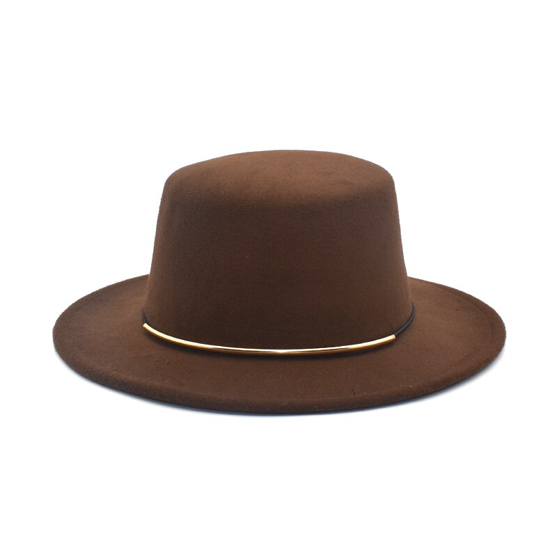 Miacawor vinter efterår kvinders faux uld fedora hat top hat jazz hat rund brat top hat  p3: Brun