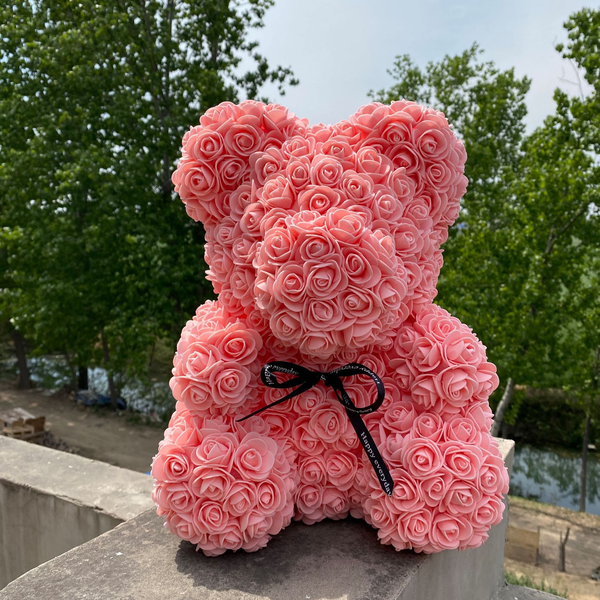 25cm Artificial Rose Teddy Bear Eternal Flower Bubble Bear Handmade Roses Bear Valentine's Day Wedding Bithday for Women