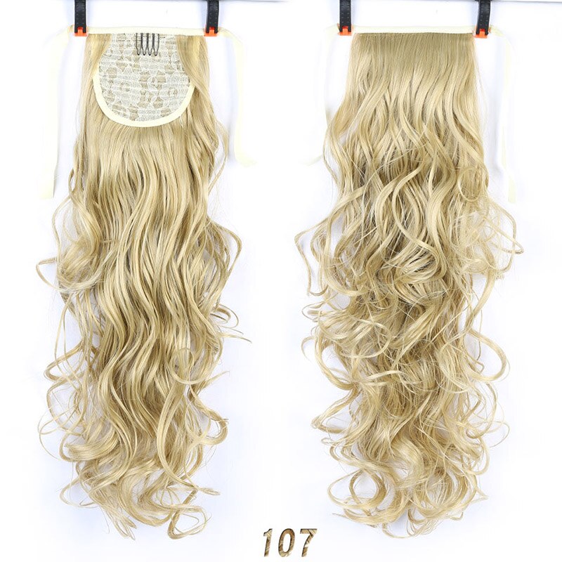 Extensiones de cola de caballo sintética largo ondulado de 22 ", coleta con cordón, extensión de cabello Natural, resistente al calor: 107