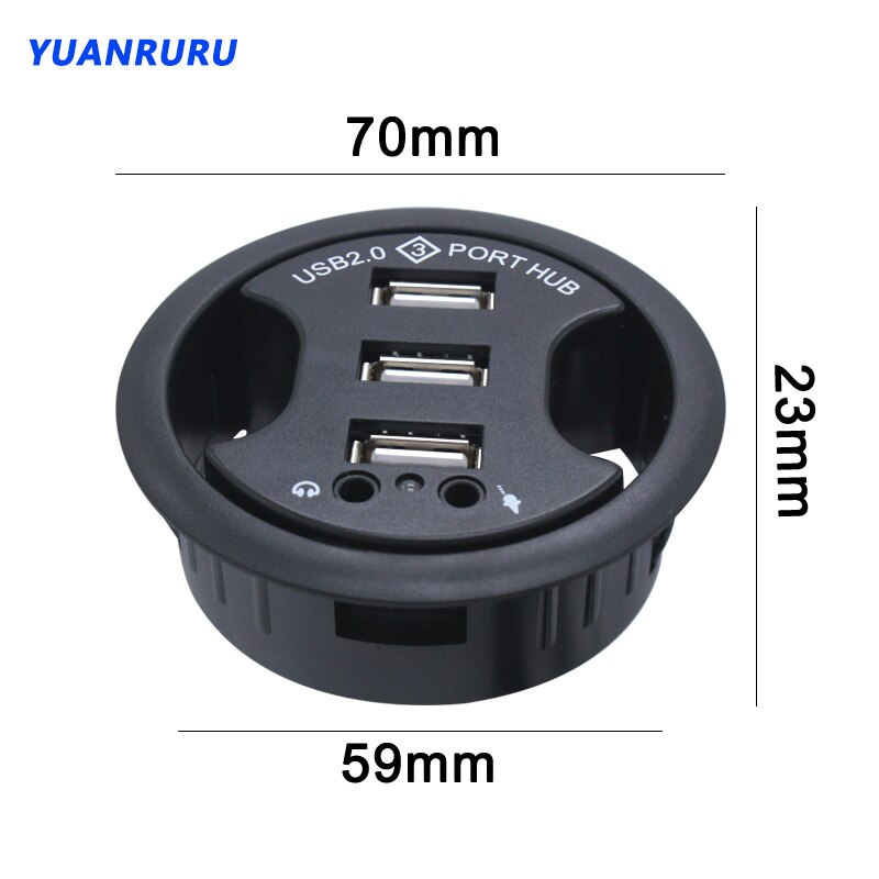 USB Hub USB 2.0 Desktop Grommet USB 2.0 Hub Audio Desk Mount Adapter 3 Port Mount In Desk Multi USB 2.0 Ports