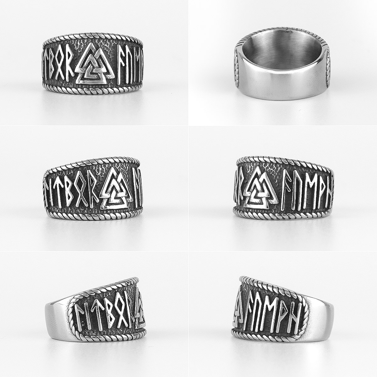 Norse Mythology Viking Odin Triangle Stainless Steel Mens Rings Cool for Male Boyfriend Biker Jewelry Creativity