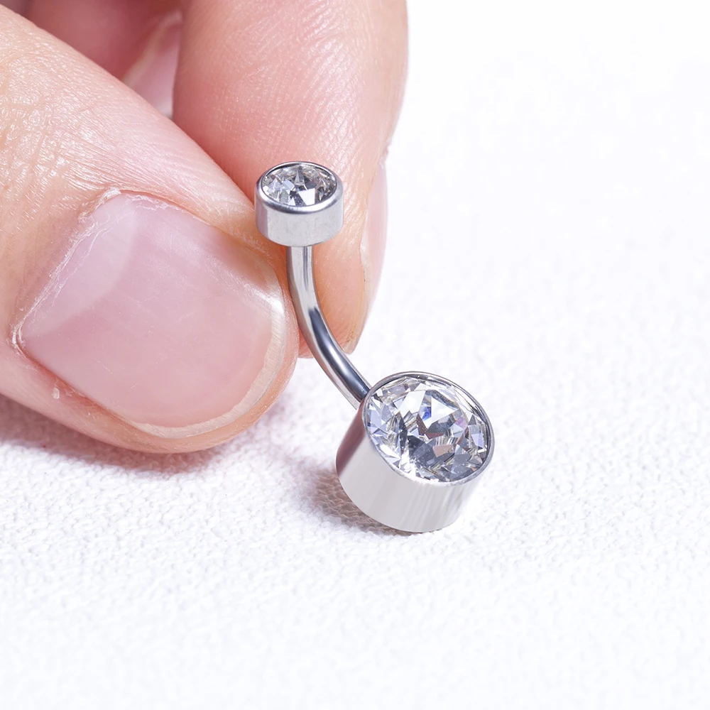 Anillo de titanio G23 para el ombligo, hilo interno de 14G, 6/8/10/12mm, Circonia cúbica, joyería para el ombligo, , 1 unidad