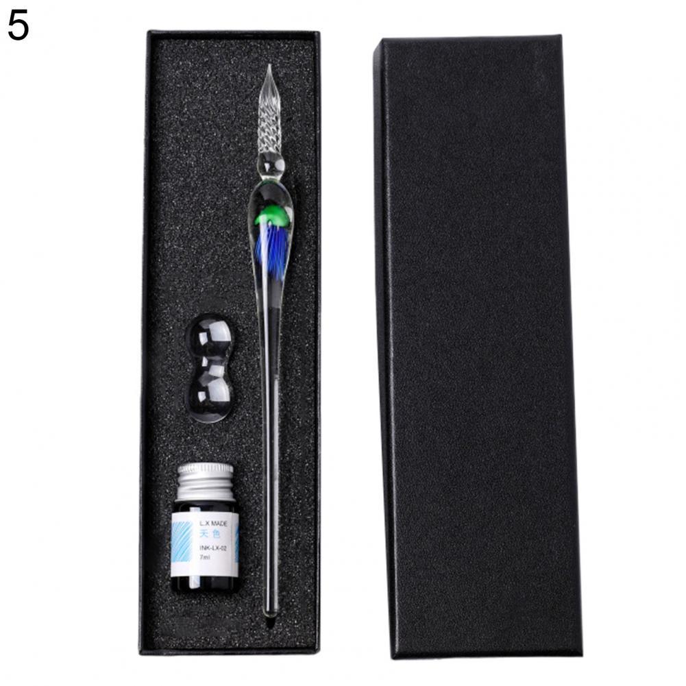 1 Set Dip Pen Beautiful Ergonomic Handle Jellyfish Pattern Drawing Calligraphy Glass Pen Kit for: 5