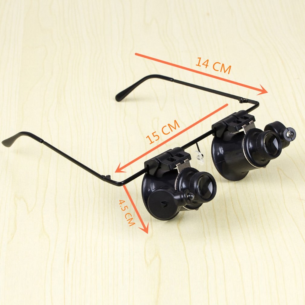 Acehe 20X Bril Type Double Eye Verrekijker Vergrootglas Horloge Reparatie Tool Vergrootglas Met Twee Verstelbare Led Verlichting