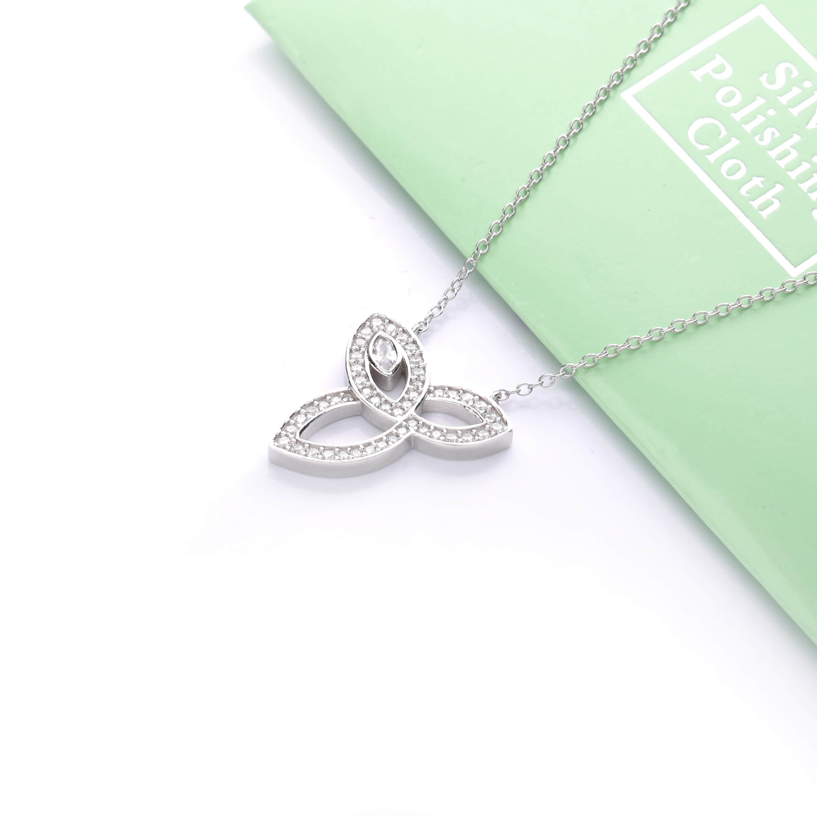 Moonmory-colgante de tres hojas de Plata de Ley 925, cadena larga de cristal CZ, accesorios de para mujer, joyería de boda