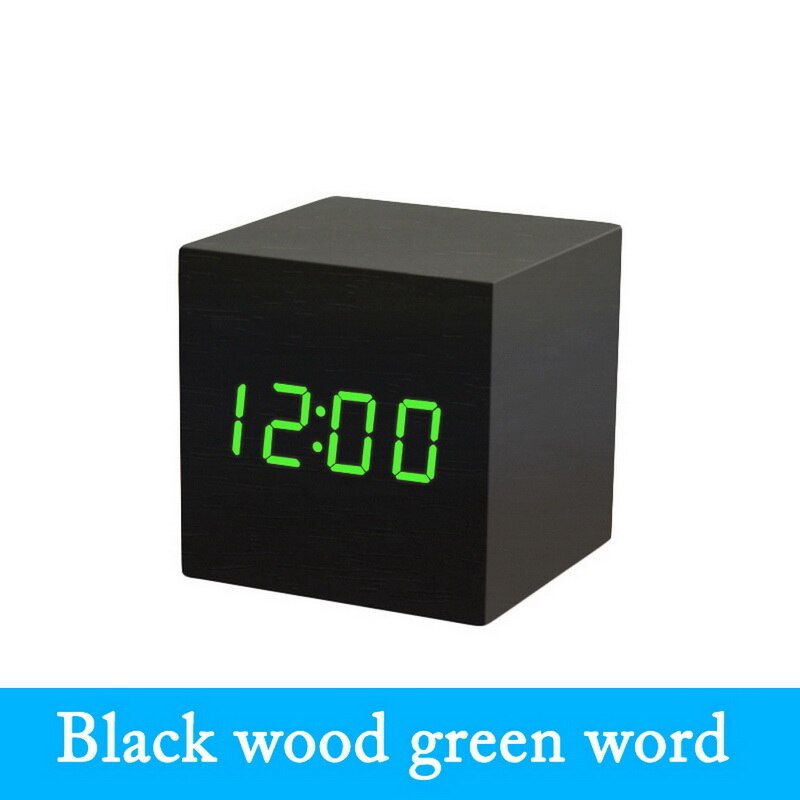 Geluid Controle Houten Vierkante Led Wekker Desktop Tafel Digitale Thermometer Houten Usb/Aaa Datum Display Klokken: G250504A