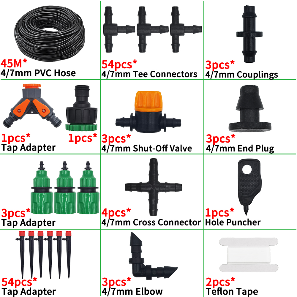 Garden Drip Irrigation System Adjustable Sprinkler Drippers 1/4'' Hose Ball Valve Timer Watering Flowers Lawn Greenhouse: light yellow