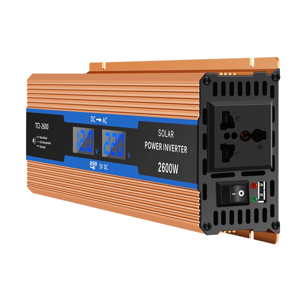 Auton invertteri 2600 w dc 12 v -  ac 220 v tehoinvertteri laturi muunnin käänteisen napaisuuden suoja ajoneuvon virtalähteen kytkin