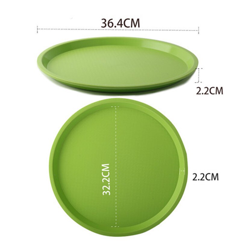 non slip Round Plastic Tray Restaurant Serving Plate Lined Non-Slip Tray Coffee Drinks Tray Fast Food Serve Dishes Bar Tool: Green 36.4cm