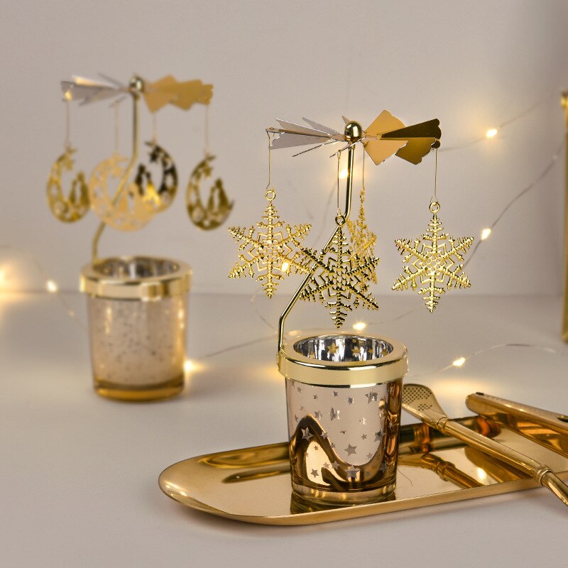 Spinning Rotating Metal Carousel Tea Light Candle Holder Lamp Christmas Candle Holder Decoration Decoration Candle