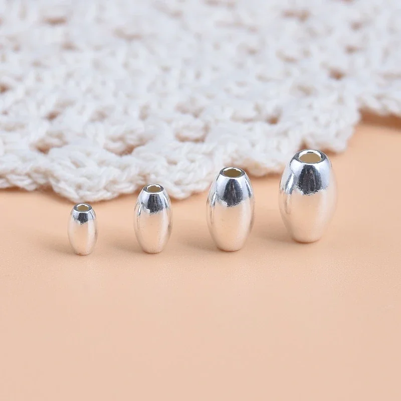 Cuentas de Oliva de Plata de Ley 925 para mujer, material hecho a mano, pulsera, collar, accesorios de joyería, 5 unidades