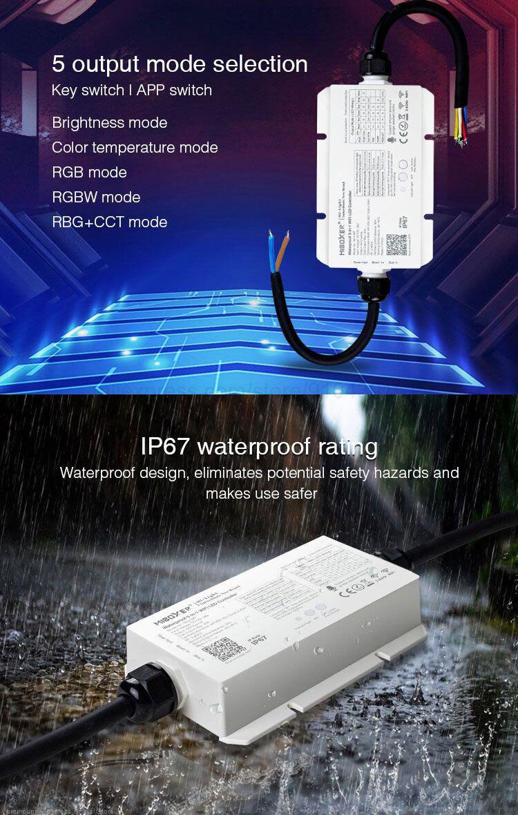 Miboxer WiFi 5 in 1 Light Controller Waterproof IP67 WL5-WP/Non-waterproof WL5 Led wifi controller DC 12V 24V: WL5-WP