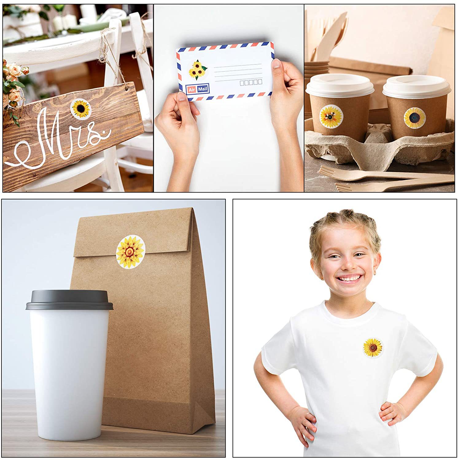 100-500PCS Zonnebloemen Stickers Verpakking Stickers Roll Home Made Kleine Etiketten voor Kinderen Pack Rolling Stickers Photocard decor