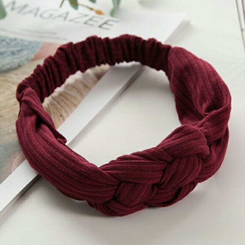 Kvinnor pannband tryck bohemisk bred turban twist kvinnor hårband flicka pannband ins bred dam huvudbonader hår accessoarer: Vin, röd