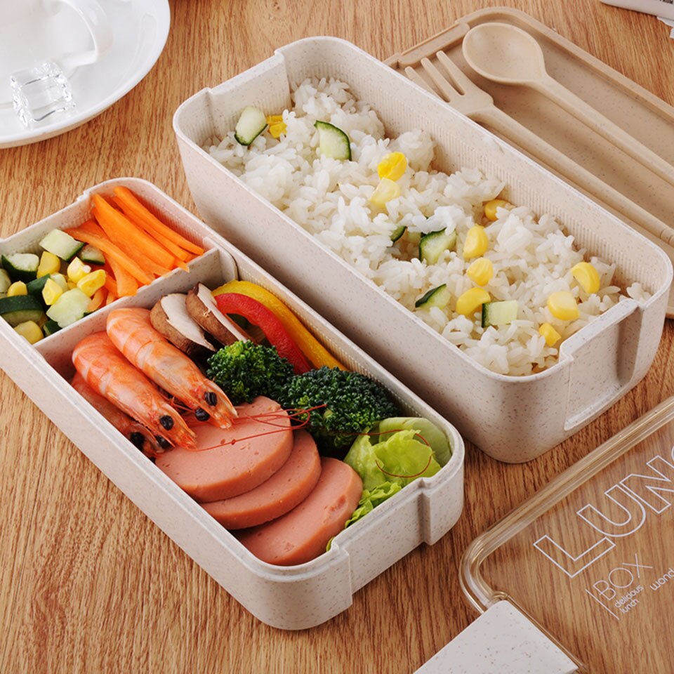 750ml 2 Layers Eco-Friendly Lunch Box Wheat Straw Material Bento Box Microwavable Dinnerware Lunchbox Leakproof Food Container