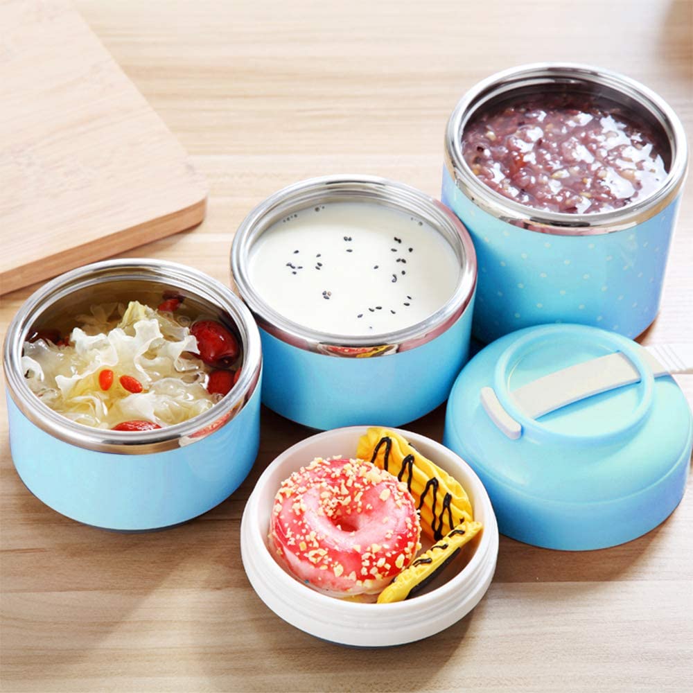 Three-Layer Leak-Proof Lunch Box Outdoor Bento Portable Food Storage Container Stainless Steel Flask Set For School Kids