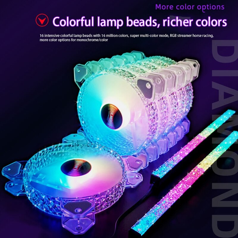 COOLMOON Crystal Diamond juegos RGB, 12cm Silent Long-Life RGB caja emisor de luz juego de ventiladores de enfriamiento para PC