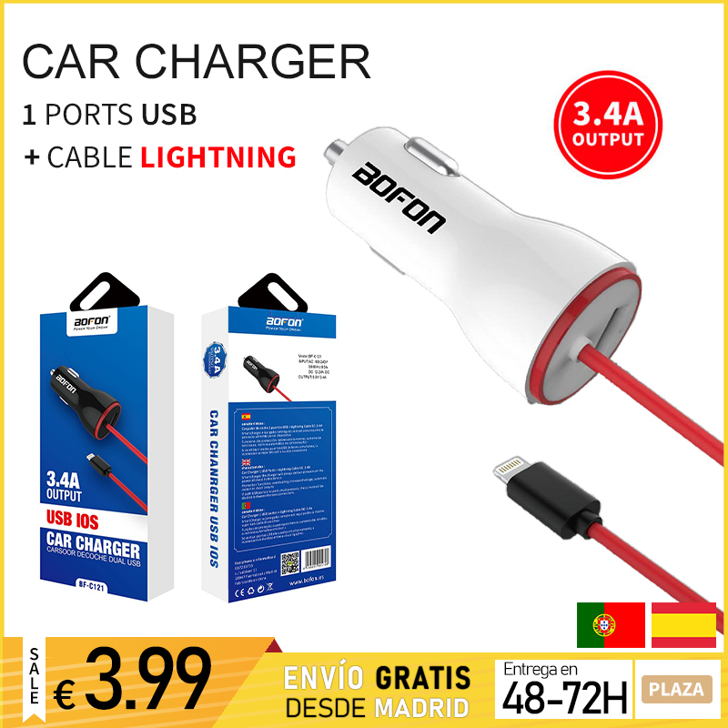 Cocle ladegerät mit Blitz kabel 3,4 EINE 1M Zigarette Leichter Adapter mit 1 USB ports Quick Charge Kompatibel mit iPhone