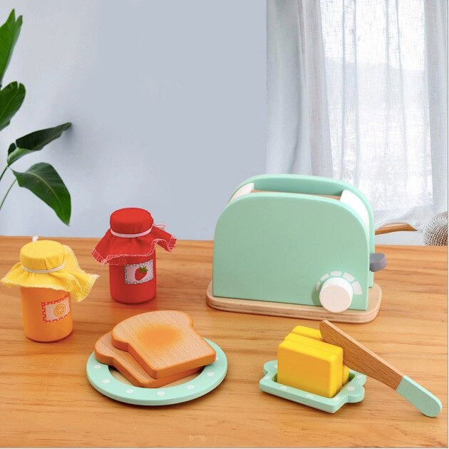 Montessori Educational Toys wooden kitchen toy accessories utensils play set for kids pretend toy play coffee toaster mixer