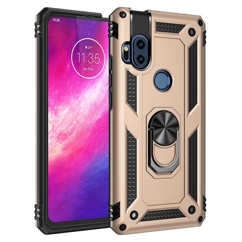 For Motorola one hyper Case Luxury Car Holder Magnetic Ring Phone Case for Moto One Hyper Silicone Matte Cover: Gold