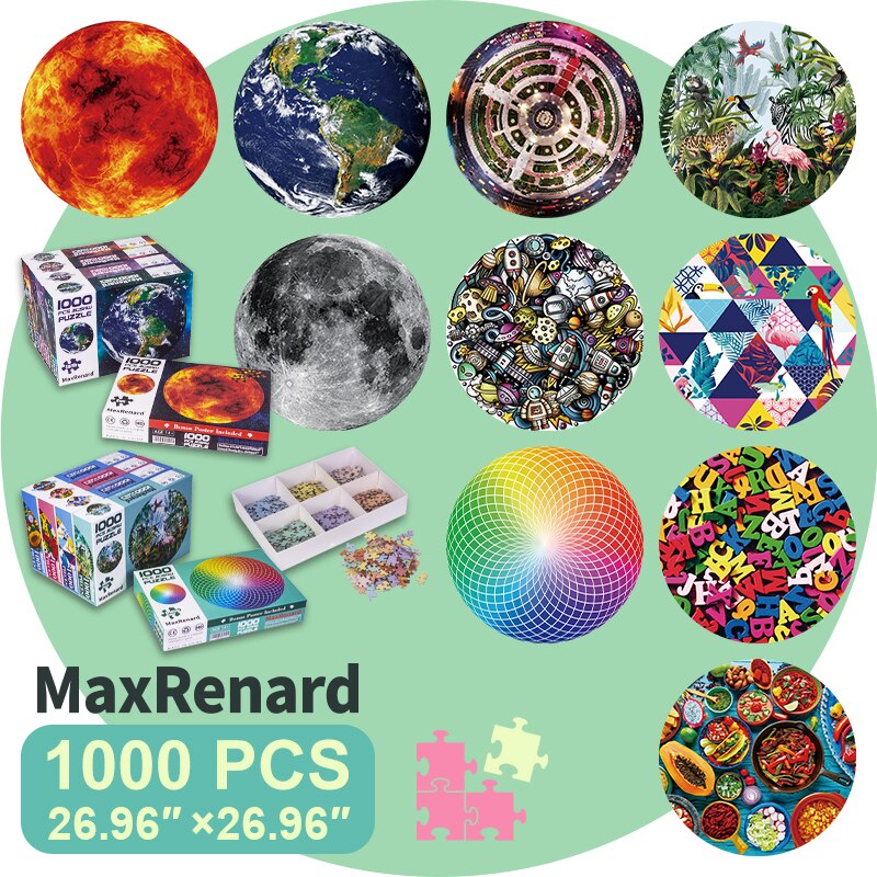 MaxRenard 1000 Pieces Round Shape Jigsaw Puzzles for Adults 70*70cm Paper Assembling Painting Puzzles for Adults