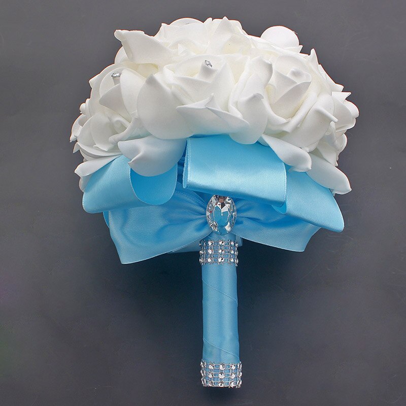 Tanie Prom Baby Blue broszka z kwiatem bukiet ślubny De Mariage bukiety ślubne PE róża diamentowa wstążka bukiet W2017D: baby Blue D