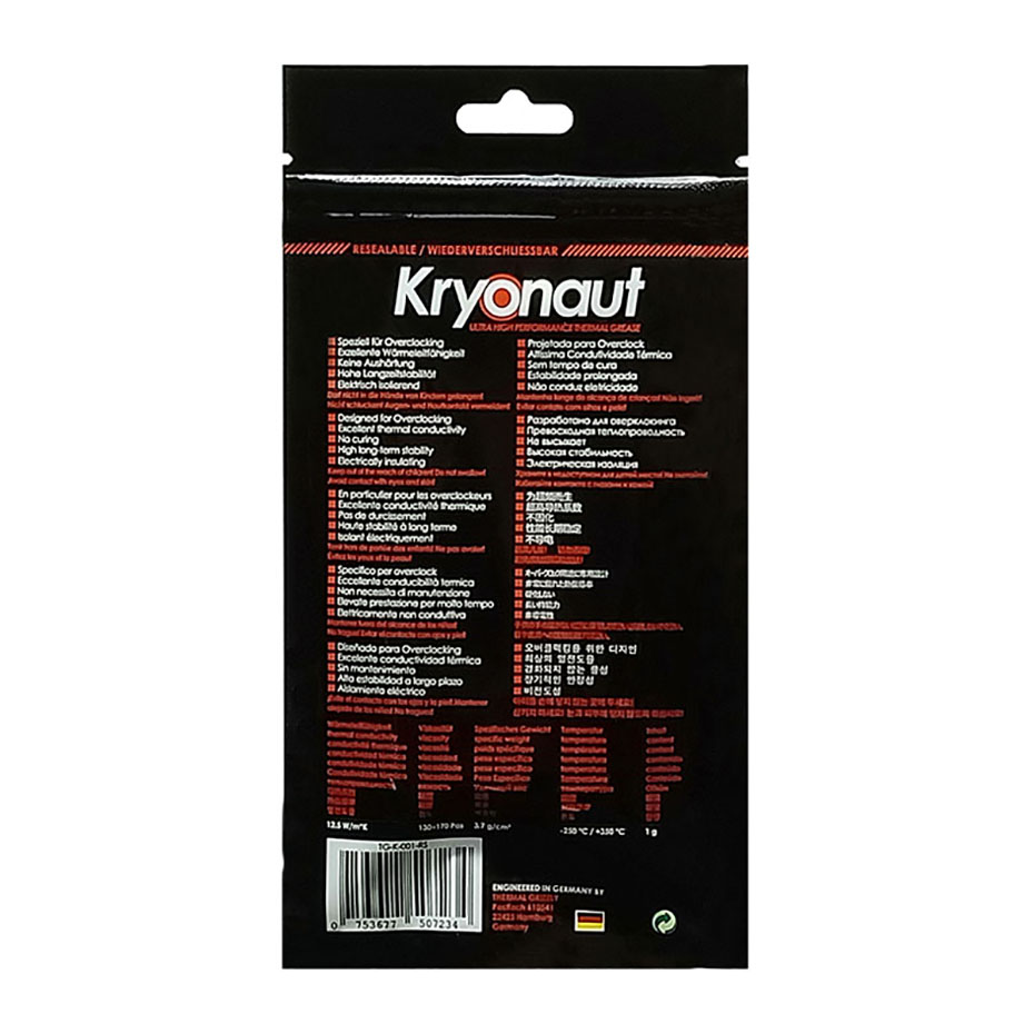 Termisk grizzly kryonaut cpu termisk pasta laptop grafikkort sammensatt kjøling silikonfett 1g/5.5g/11.1g/37g