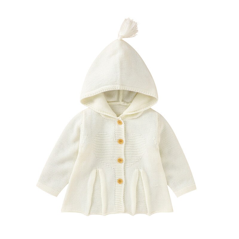 Baby Meisjes Jongens Truien Effen Kleur Button Down Jas Voor Lente Herfst Pasgeboren Kinderen Lange Mouw Hooded Gebreide Tops 3-24 Maanden: WHITE / 24M