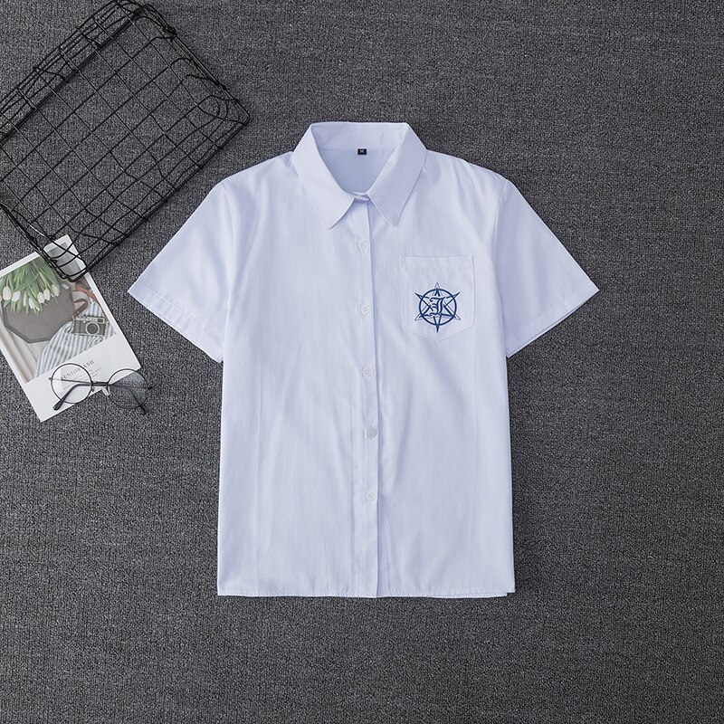 Hhexeron-Camisa blanca de manga corta/larga bordada para niños y niñas, uniformes de escuela secundaria, uniforme Jk